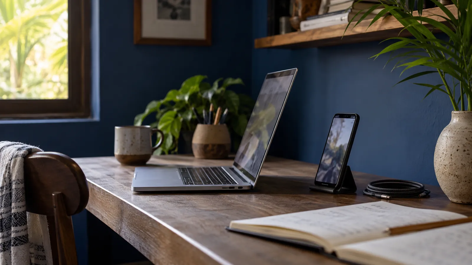 Laptop and phone prepared to share a connection. AI-generated illustration.